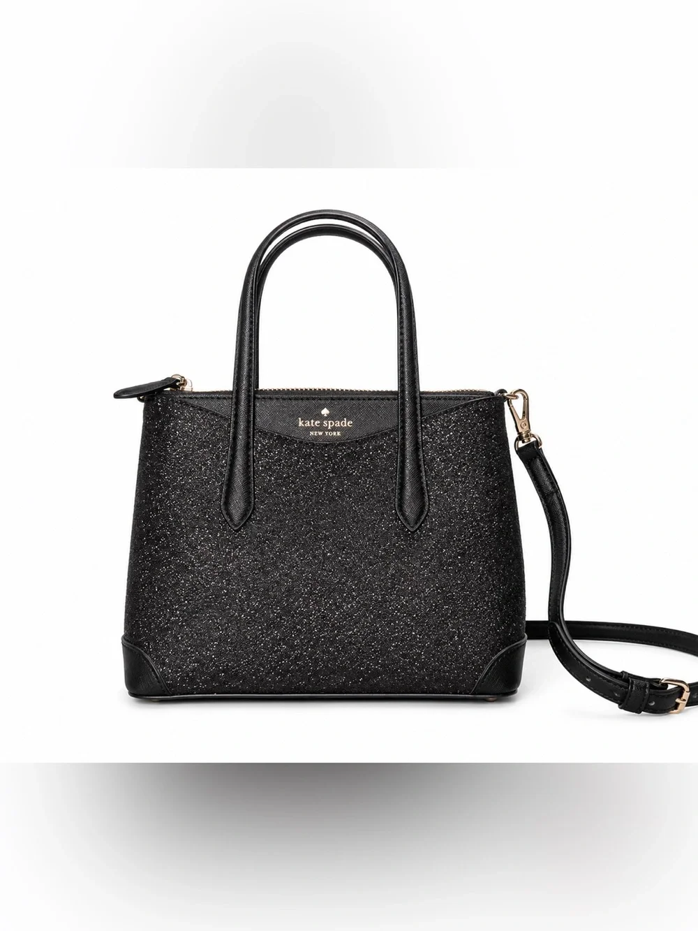 kate spade black glitter satchel with detachable strap
